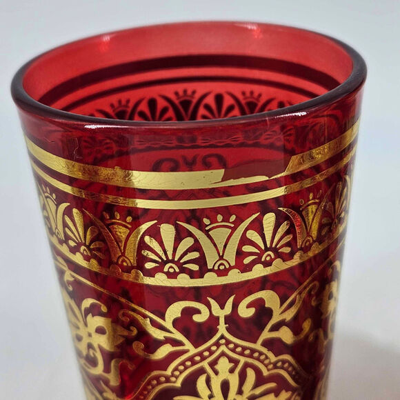 Set of 4 Moroccan Tea Glasses Red Gold Ornate Scrolls Paisley - Picture 5 of 5